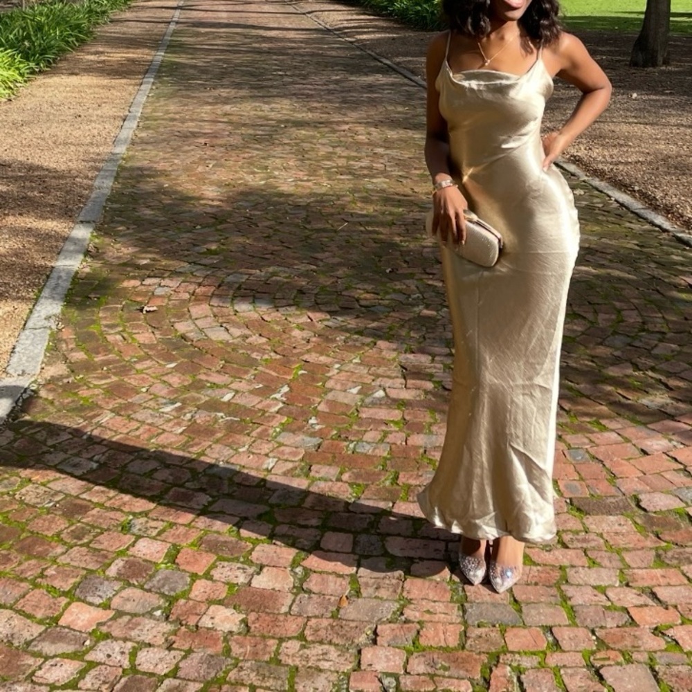 Elegant Gold Satin Slip Dress